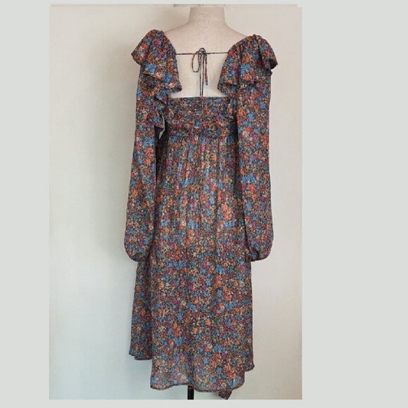 NWT FOR LOVE AND LEMONS BRITTANY LONG SLEEVE FLORAL PRINT MIDI DRESS SIZE S - Picture 5 of 9